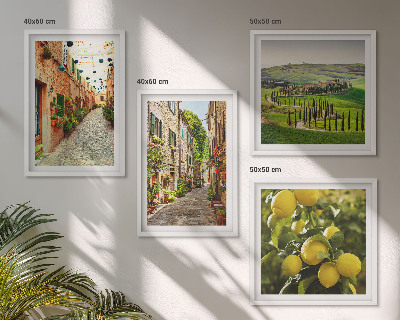 Composizione di 4 quadri Incantevoli strade fiancheggiate da limoni in fiore