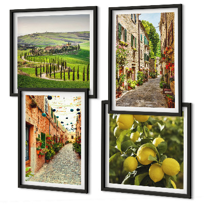 Composizione di 4 quadri Incantevoli strade fiancheggiate da limoni in fiore