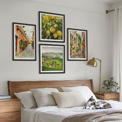 Composizione di 4 quadri Incantevoli strade fiancheggiate da limoni in fiore