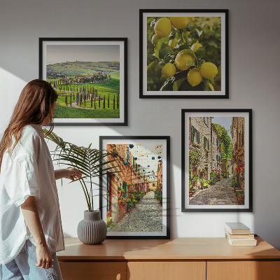 Composizione di 4 quadri Incantevoli strade fiancheggiate da limoni in fiore