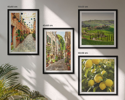 Composizione di 4 quadri Incantevoli strade fiancheggiate da limoni in fiore