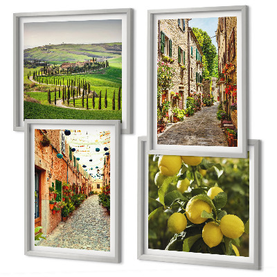 Composizione di 4 quadri Incantevoli strade fiancheggiate da limoni in fiore