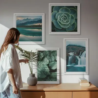 Polittico con cornice con primi piani di foglie di piante succulente
