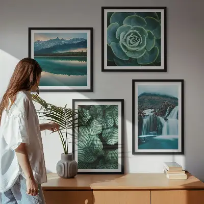 Polittico con cornice con primi piani di foglie di piante succulente