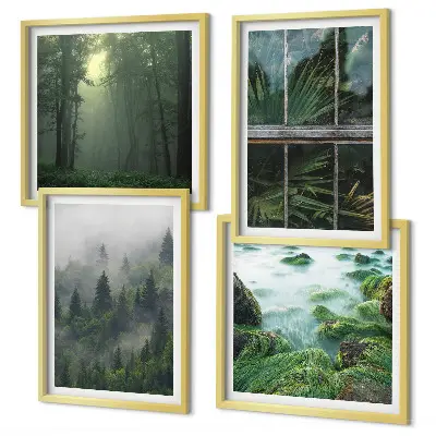 Galleria a parete nebbia in una foresta con fiume e piante