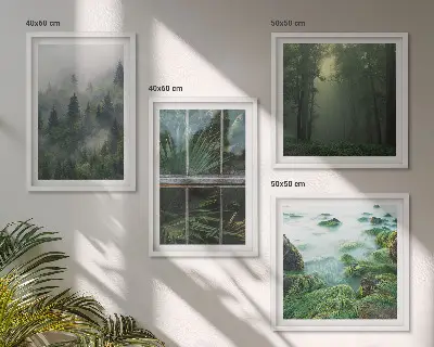 Galleria a parete nebbia in una foresta con fiume e piante