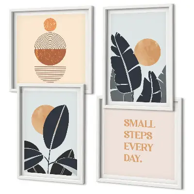 Composizione di 4 quadri con piante grandi in stile minimalista
