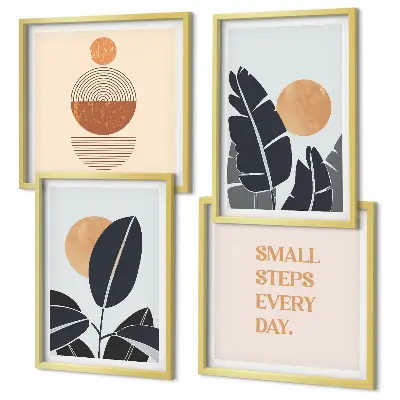 Composizione di 4 quadri con piante grandi in stile minimalista