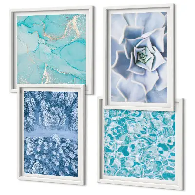 Foresta invernale Fiore blu polittico con cornice