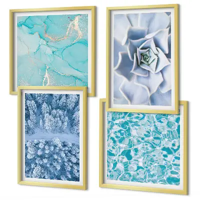 Foresta invernale Fiore blu polittico con cornice