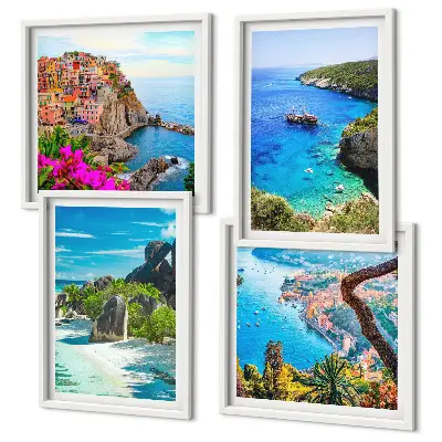 Galleria a parete con palme in riva al mare e acqua blu