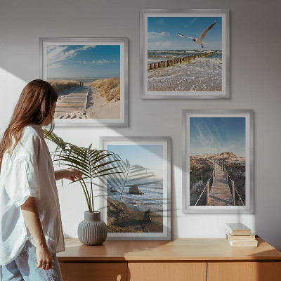 Composizione di 4 quadri onde della spiaggia molo panoramico passeggiata