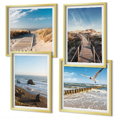 Composizione di 4 quadri onde della spiaggia molo panoramico passeggiata