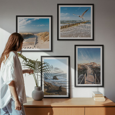 Composizione di 4 quadri onde della spiaggia molo panoramico passeggiata