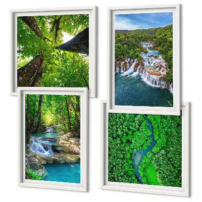 Polittico con cornice Cascate foresta verde acqua