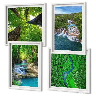 Cascate nella foresta verde acqua polittico con cornice