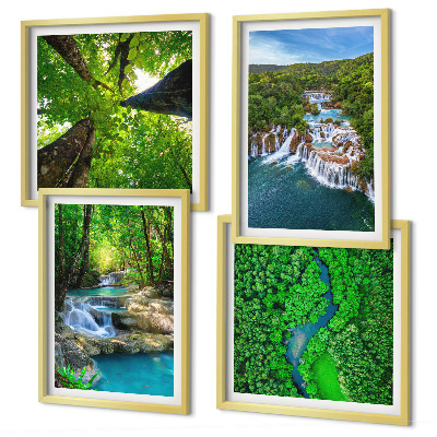 Polittico con cornice Cascate foresta verde acqua