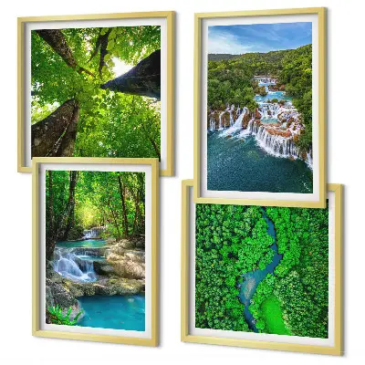 Cascate nella foresta verde acqua polittico con cornice