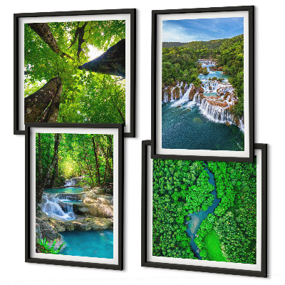 Polittico con cornice Cascate foresta verde acqua