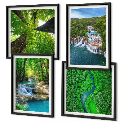 Cascate nella foresta verde acqua polittico con cornice