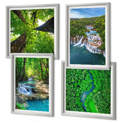 Polittico con cornice Cascate foresta verde acqua