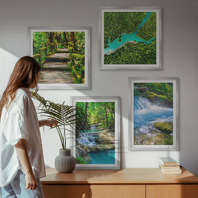 Composizione di 4 quadri Foreste verdi, acque cristalline