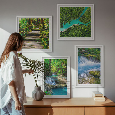 Composizione di 4 quadri Foreste verdi, acque cristalline