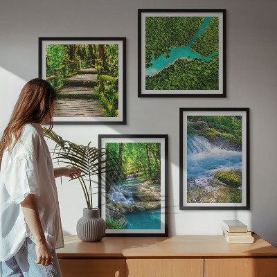 Composizione di 4 quadri Foreste verdi, acque cristalline