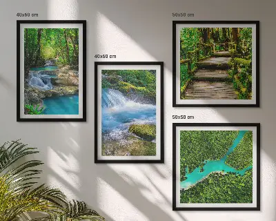 Composizione di 4 quadri con foreste verdi e acque cristalline