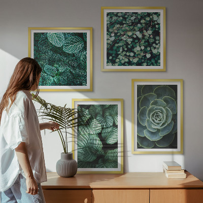 Polittico con cornice Foglie verdi di succulente eleganti