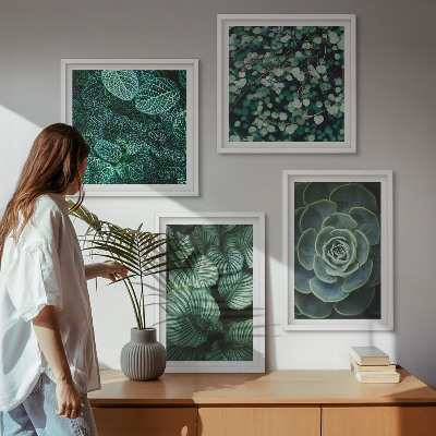 Polittico con cornice Foglie verdi di succulente eleganti