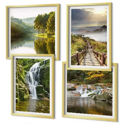 Galleria a parete con cascate, montagne e nuvole in autunno