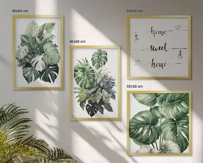 Galleria a parete con foglie tropicali verdi ad acquerello