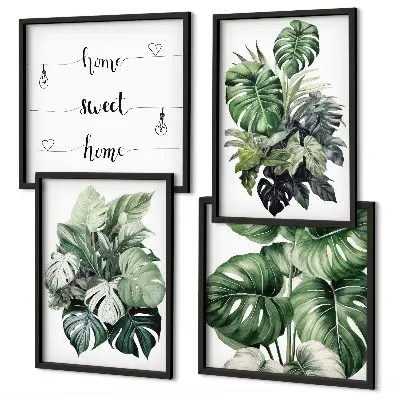 Galleria a parete con foglie tropicali verdi ad acquerello