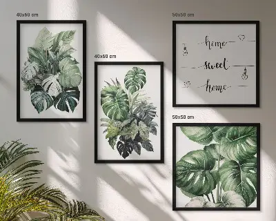 Galleria a parete con foglie tropicali verdi ad acquerello