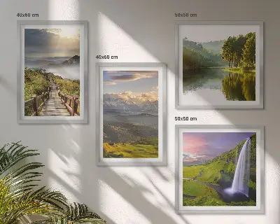 Paesaggi montani con cascata composizione di 4 quadri