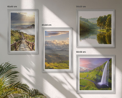 Composizione di 4 quadri Paesaggi montani con cascata