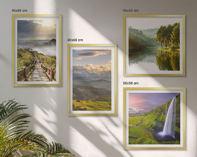 Composizione di 4 quadri Paesaggi montani con cascata