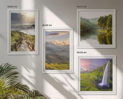 Paesaggi montani con cascata composizione di 4 quadri