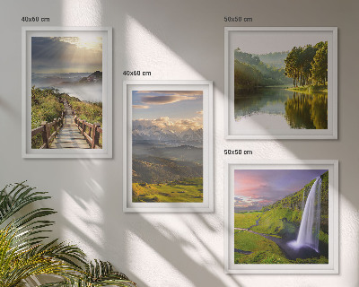 Composizione di 4 quadri Paesaggi montani con cascata