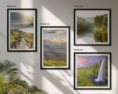 Paesaggi montani con cascata composizione di 4 quadri