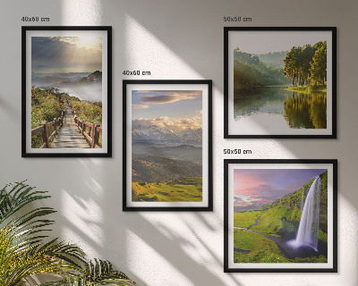 Composizione di 4 quadri Paesaggi montani con cascata