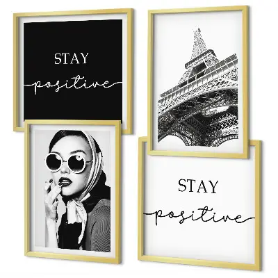 Galleria a parete con ritratti della Torre Eiffel e slogan