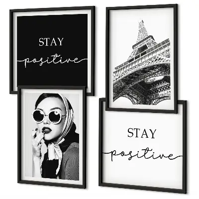Galleria a parete con ritratti della Torre Eiffel e slogan