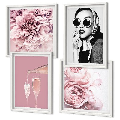 Composizione di 4 quadri Fiori peonie rose eleganza