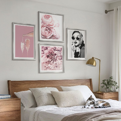 Composizione di 4 quadri Fiori peonie rose eleganza