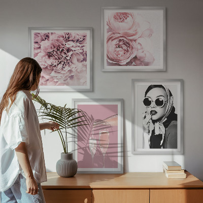 Composizione di 4 quadri Fiori peonie rose eleganza