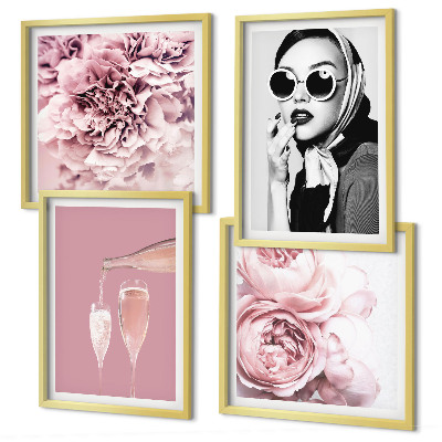 Composizione di 4 quadri Fiori peonie rose eleganza