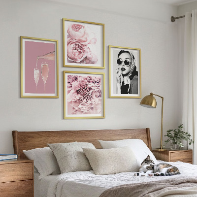 Composizione di 4 quadri Fiori peonie rose eleganza