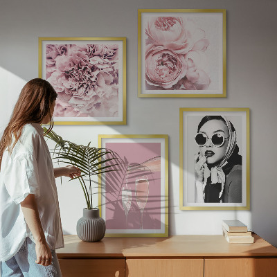 Composizione di 4 quadri Fiori peonie rose eleganza